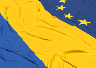 3d rendering of an flag of Ukraine and European Union