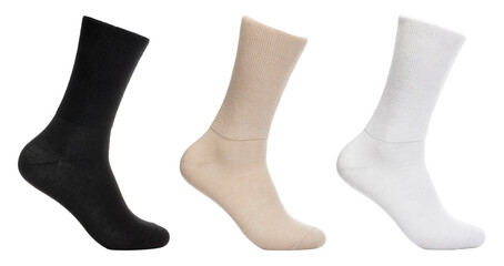 Long socks of various shades on mannequin isolated on white