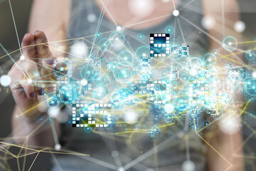 Neural network 3D illustration. Big data and cybersecurity