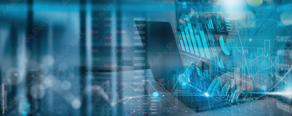 Aufkleber businessman working with laptop computer on technology and digital marketing. financial and banking 