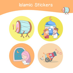 Cute Islamic sticker images. Islamic sticker collections. Colorful printable sticker for preschool. Colorful flashcards. Vector illustration.
