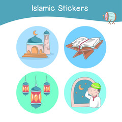 Cute Islamic sticker images. Islamic sticker collections. Colorful printable sticker for preschool. Colorful flashcards. Vector illustration.