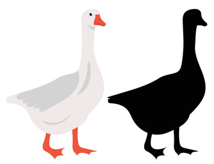 white goose flat design, isolated, vector