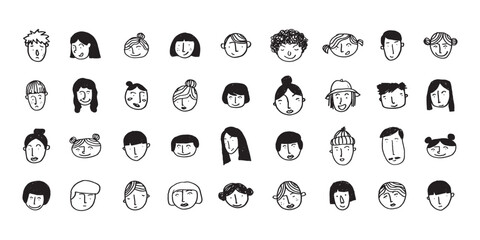 Cute head illustrations for profiles and patterns. Simple hand-drawn illustrations for the avatar. Minimalist women's and men's heads