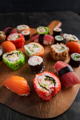 Sushi on a wooden board