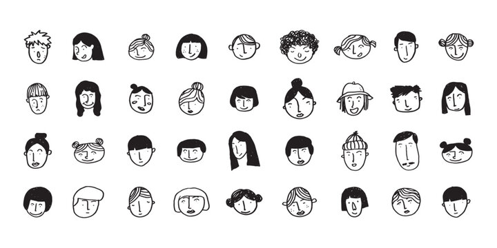 Cute head illustrations for profiles and patterns. Simple hand-drawn illustrations for the avatar. Minimalist women's and men's heads