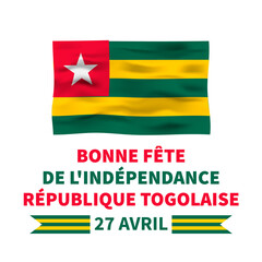 Togo Independence Day typography poster in French. National holiday celebrated on April 27. Vector template for banner, greeting card, flyer, etc