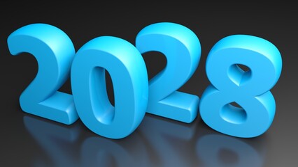 2028 blue write on black glossy surface - 3D rendering illustration