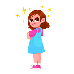 Vector illustration of a very angry girl girl standing in a pose, arms crossed, with a disgruntled look on her face. aggressive children 