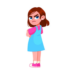 Vector illustration of a very angry girl girl standing in a pose, arms crossed, with a disgruntled look on her face. aggressive children 
