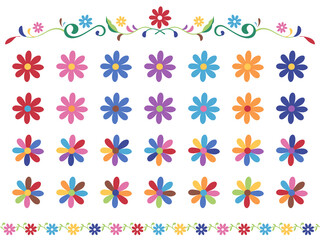 Fototapeta na wymiar エレガントな花のフレームとアイコン_オトミ刺繍のイメージ_メキシコ_1:1