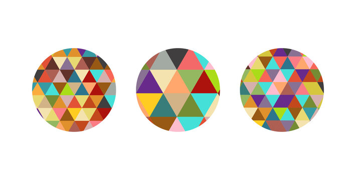 circles with colorful triangles vector set