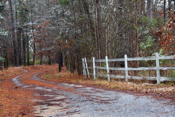 Bend in Road Besides Wooden Fence