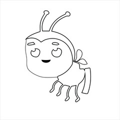 Bee coloring page , children coloring book  page ,doodle bee icon, kids logo, hand drawing vector illustration