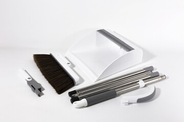 Combined White Set Broom and Scoop. Long handle and soft brush. Durable Plastic. Stainless steel....