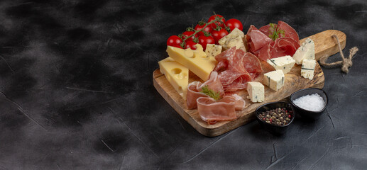 Italian prosciutto crudo or jamon. Raw ham.