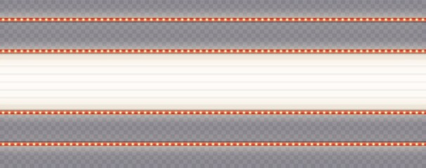 Seamless marquee theater lightbox. Retro red border with yellow light bulbs. Vintage commercial banner. Vector illustration. © Likanaris