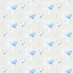 Vector seamless half-drop pattern, with leaves and flowers