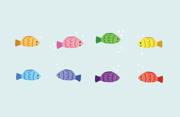 Fish. Colorful. Set. Fish in rainbow colors.