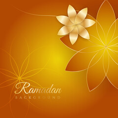 Islamic ramadan kareem greeting card. Gold ramadan holiday invitation template with mosque star moon crescent and gold Arabic pattern. Vector illustration.