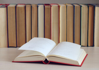 open book on the table. student's workplace.