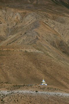 Chorton on a barren hill seen  at Kaza , Spiti Valley, Himachal Pradesh, India