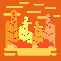 autumn forest in yellow colors on an orange background