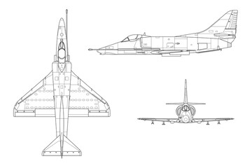 Vistas de avión de combate con ala delta A-4