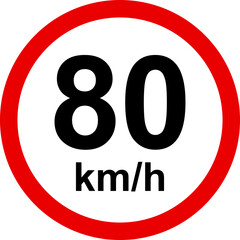 Maximum speed limit 80 km per hour sign. Traffic signs and symbols.