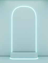 3d renderingconcret square shape podium on blue background and  light line.minimailst concept 