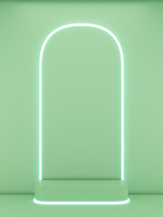 3d renderingconcret square shape podium on Green background and  light line.minimailst concept 