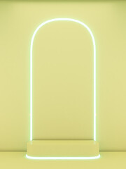 3d renderingconcret square shape podium on yellow background and  light line.minimailst concept 