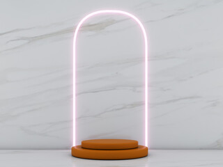 3d renderingconcret square shape podium on marble background and  light line.minimailst concept 