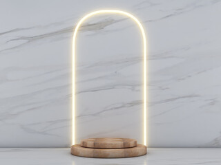 3d renderingconcret square shape podium on marble background and  light line.minimailst concept 