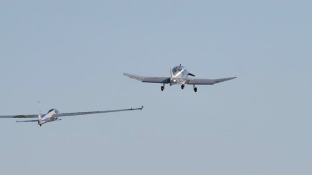 Air show of the Swift S-1 a single seat aerobatic glider performing during a public demonstration with clear blue sky