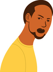 African American guy with yellow t-shirt. Isolated object. Flat vector illustration.