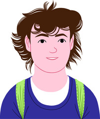 Portrait of young student with backpack. Isolated object. Flat vector illustration.
