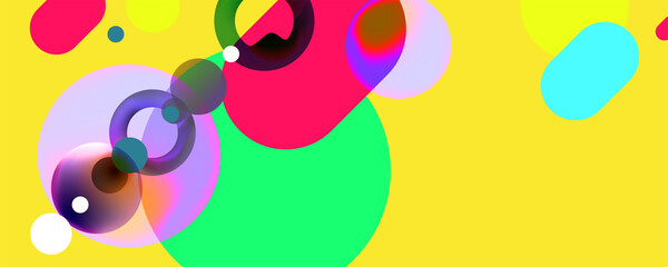 Obraz premium Neon color retro futuristic neon abstraction background. Graphic elements different colors line shapes and round shapes Live data style