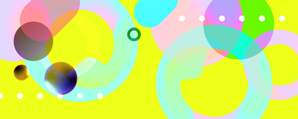 Neon color retro futuristic neon abstraction background. Graphic elements different colors line shapes and round shapes Live data style