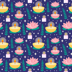 Happy Vesak Day Greeting Card, Budhaism Celebration. Vector seamless pattern