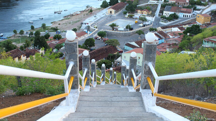Staircase overlooking the historic city of Piranhas and São Francisco river in Alagoas, Brazil.