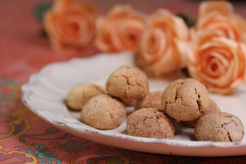 selective focus on  homemade amaretti cookies