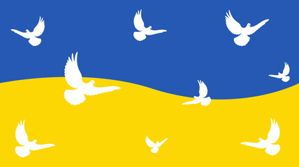 Flag of Ukraine and white doves. The concept of peace and goodness 