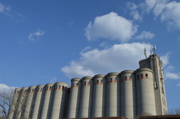 large concrete silos for storing wheat and corn