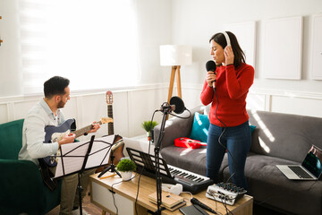 Inspired singer performing a beautiful song