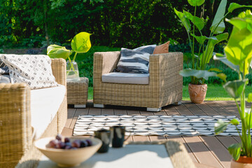 Rattan furniture on patio - 493676430