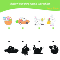 Easter matching shadow game. Matching shadow worksheet. Educational printable worksheet. Colourful printable. Motoric movement. Vector illustration.