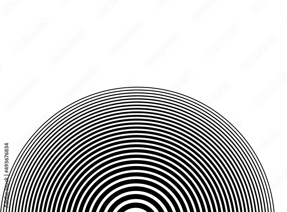 Poster striped vector pattern of black semicircular lines on a white background. modern vector background