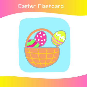 Cute Easter image flashcards collection. flashcards for preschool children. Educational printable game cards. Colorful printable flashcard. Vector illustration.
