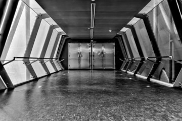 Futuristic retro corridors in an empty building